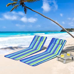 COSTWAY 3-Piece Beach Lounge Chair Mat Set 2 Adjustable Lounge Chairs With Table