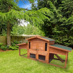 ALEKO Wooden Chicken Coop With Dual Ramp, Run Cage, And 2 Nesting Boxes - 5.9 X 2 X 2.4 Feet