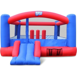 SUNNY & FUN Inflatable Bounce House | Giant 12X10.5 Feet Blow-Up Jump Bouncy Castle for Kids \w Air Blower, Carry Bag, Stakes & Repair Kit | Easy Set