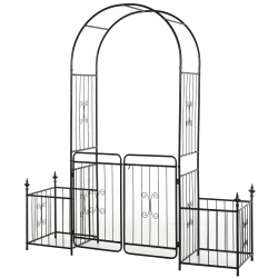 OUTSUNNY 7.2Ft Metal Garden Arch With Gate, 2 Side Planter Baskets, Garden Arbor Archway Trellis for Roses And Climbing Plants In Black