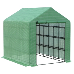 OUTSUNNY 8' X 6' X 7' Portable Walk-In Greenhouse Hot House With 18 Shelves, Water/uv Resistant Weather Cover, & Roll Up Door