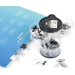 MOUSTACHE 224PCs/box 3-In-1 Stationery Set Of Push Pins, Binder Clips And Paper Clips, Includes 90 PCs Push Pins, 14 PCs Binder Clips, 120 PCs Paper