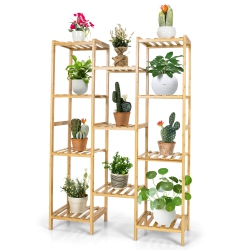 COSTWAY Bamboo 11-Tier Plant Stand Utility Shelf Free Standing Storage Rack Pot Holder