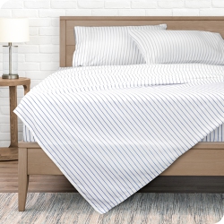 BARE HOME Sheet Set - Premium 1800 Ultra-Soft Microfiber - Double Brushed - Hypoallergenic - Wrinkle Resistant (Pinstripe - White/marine, Split King)