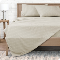 BARE HOME Sheet Set - Premium 1800 Ultra-Soft Microfiber - Double Brushed - Hypoallergenic - Wrinkle Resistant (Pinstripe - Stone/white, Twin)