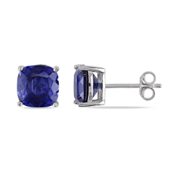 GEM AND HARMONY 6.00 Carat (Ctw) Lab-Created Sapphire Solitaire Earrings In Sterling Silver In Blue