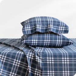 BARE HOME Flannel Sheet Set 100% Cotton, Velvety Soft Heavyweight - Double Brushed Flannel - Deep Pocket (Stirling Plaid - Blue/white, Queen)