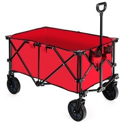 COSTWAY Folding Collapsible Wagon Utility Camping Cart W/wheels & Adjustable Handle