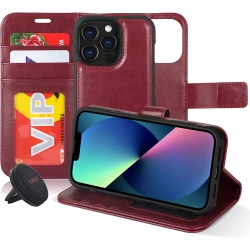 NAVOR Universal Car Mount & Detachable Magnetic Wallet Case \w Wrist Strap Compatible \w Iphone 13 Pro [6.1 Inch] [Folio], Rfid Protection Kickstand