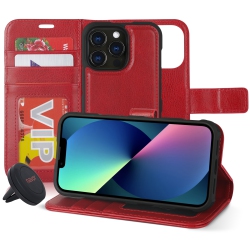 NAVOR Universal Car Mount & Detachable Magnetic Wallet Case \w Wrist Strap Compatible \w Iphone 13 Pro [6.1 Inch] [Folio], Rfid Protection Kickstand