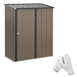 OUTSUNNY 5' X 3' Outdoor Storage Shed, Steel Garden Shed With Single Lockable Door And Gloves, Tool Storage House for Backyard, Patio, Lawn In Brown
