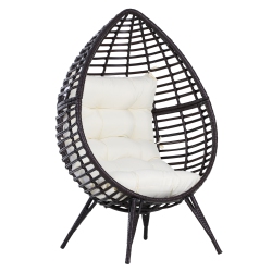 OUTSUNNY Standing Rattan Chair \w Trapezoidal Cushion, 352Lbs Capacity Egg Chair, Outdoor/indoor Wicker Lounge Chair for Backyard Garden Balcony