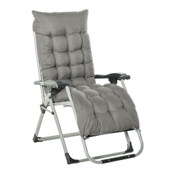 OUTSUNNY Reclining Zero Gravity Chair With Adjustable Backrest, Folding Garden Sun Lounger With Removable Cushion And Headrest, Dark In Grey