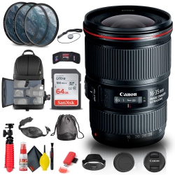 CANON Ef 16-35MM F/4L Is Usm Lens (9518B002) + Filter + Backpack + 64GB + More