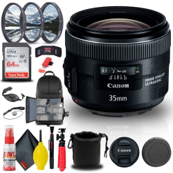 CANON Ef 35MM F/2 Is Usm Lens (5178B002) + Filter + Backpack + 64GB Card + More