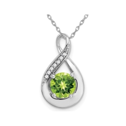 GEM AND HARMONY 4/5 Carat (Ctw) Natural Peridot Drop Pendant Necklace In 14K White Gold With Chain In Green
