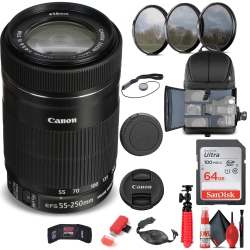 CANON Ef-S 55-250MM F/4-5.6 Is Stm Lens (8546B002) + Filter + Backpack + More