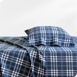 BARE HOME Flannel Sheet Set 100% Cotton, Velvety Soft Heavyweight - Double Brushed Flannel - Deep Pocket (Stirling Plaid - Blue/white, Twin Xl)