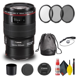 CANON Ef 100MM F/2.8L Macro Is Usm Lens (3554B002) + Filter Kit Basic Bundle
