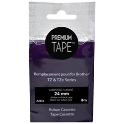 Premium Tape Laminated 24mm White-on-Black Tape Cassette for Brother TZ/TZe Series