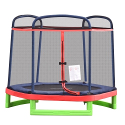 OUTSUNNY 84.75" Kids Trampoline 7 Ft Indoor Outdoor Trampolines With Safety Net Enclosure Built-In Zipper Padded Covering, for Boys And Girls In Red