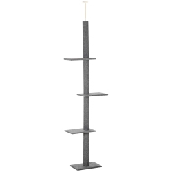 PAWHUT 90"- 102" Floor to Ceiling Cat Tree, 3 Tier Cat Tower Tall Cat Tree Pet Activity Center for Indoor Use In Grey