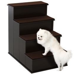 PAWHUT Pet Stairs Dog Steps for High Bed, 4 Levels Dog Stairs for Car, Wooden Cat Ladder \w Non-Slip Carpet, 15.7" L X 23.2" W X 21.3" H, Dark Coffee