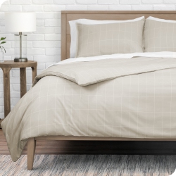 BARE HOME Duvet Cover And Sham Set - Premium 1800 Ultra-Soft Brushed Microfiber - Hypoallergenic, Easy Care, Wrinkle Resistant (Grid - Stone/white