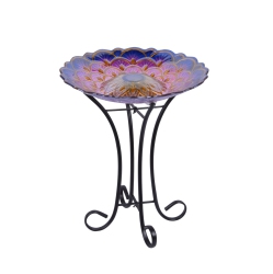 HI-LINE GIFT LTD Solar Floral Glass Bird Bath With Stand