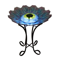 HI-LINE GIFT LTD Solar Led Floral Glass Bird Bath With Stand - & Dahlia In Purple