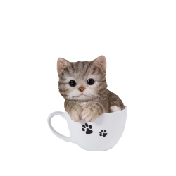 HI-LINE GIFT LTD Teacup Kitten Tabby Garden Statue In Grey