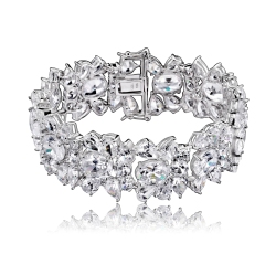 ROZZATO Sterling Cubic Zirconia Wide Floral Bracelet In Silver