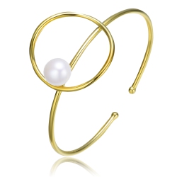 ROZZATO Sterling Silver Plating Freshwater Pearl Cuff Bracelet In Gold