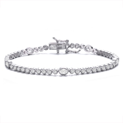 ROZZATO Sterling Cubic Zirconia Bezel Set Tennis Bracelet In Silver