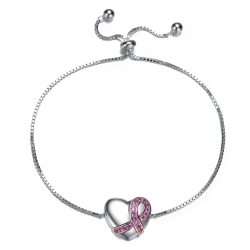 ROZZATO Sterling Cubic Zirconia Heart Adjustable Bracelet In Silver