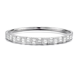 ROZZATO Sterling Cubic Zirconia Two Row Accent Bangle Bracelet In Silver