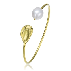 ROZZATO Sterling Silver With Plating Freshwater Pearl Cuff Bracelet In Gold