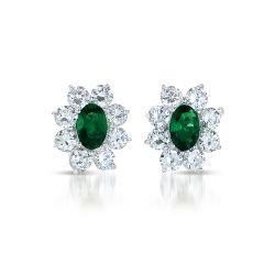 ROZZATO Sterling Emerald Cubic Zirconia Flower Stud Earrings In Silver