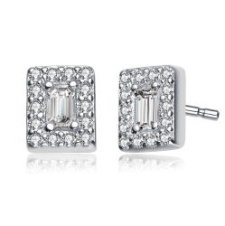 ROZZATO Sterling Cubic Zirconia Square Stud Earrings In Silver