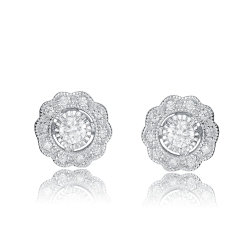 ROZZATO Sterling Cubic Zirconia Flower Stud Earrings In Silver