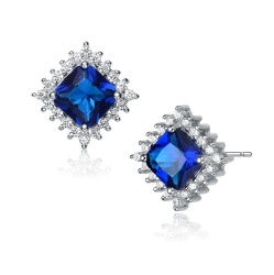 ROZZATO Sterling Sapphire Cubic Zirconia Square Earrings In Silver