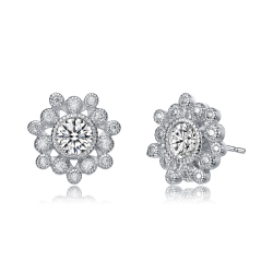 ROZZATO Sterling Cubic Zirconia Flower Stud Earrings In Silver
