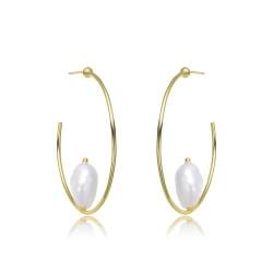 ROZZATO Sterling Silver Plating Freshwater Pearl Hoop Earrings In Gold