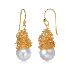 ROZZATO Sterling Silver Plated Freshwater Drop Pearl Hook Earrings In Gold