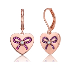 ROZZATO Sterling Silver Rose Gold Plated Cubic Zirconia Leverback Earrings In Pink
