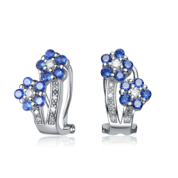 ROZZATO Sterling Sapphire Cubic Zirconia Flower Shape Earrings In Silver