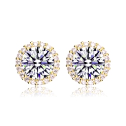 ROZZATO Sterling Silver Plated Cubic Zirconia Button Stud Earrings In Gold