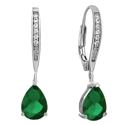 ROZZATO Sterling Emerald Cubic Zirconia Dangling Earrings In Silver
