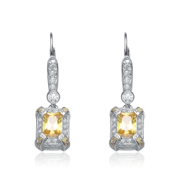 ROZZATO Sterling Silver Cubic Zirconia Halo Drop Earrings In Yellow
