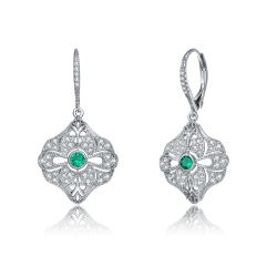 ROZZATO Sterling Emerald Cubic Zirconia Wreath Drop Earrings In Silver